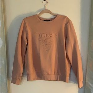 Guess Pink Emboss Logo Crew Neck Sweatshirt